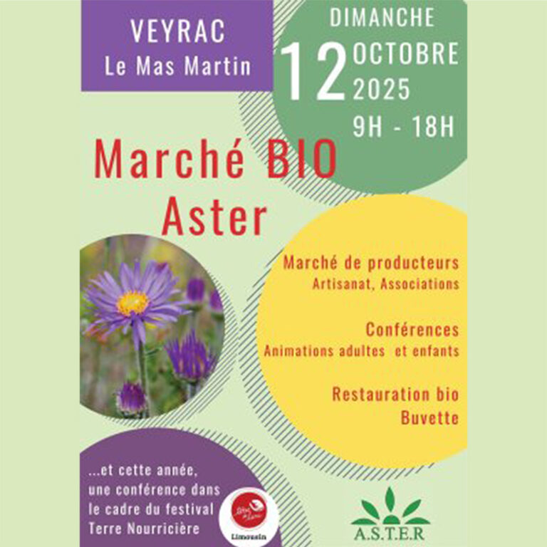 Marché bio ASTER – dimanche 12 octobre à Veyrac (87)